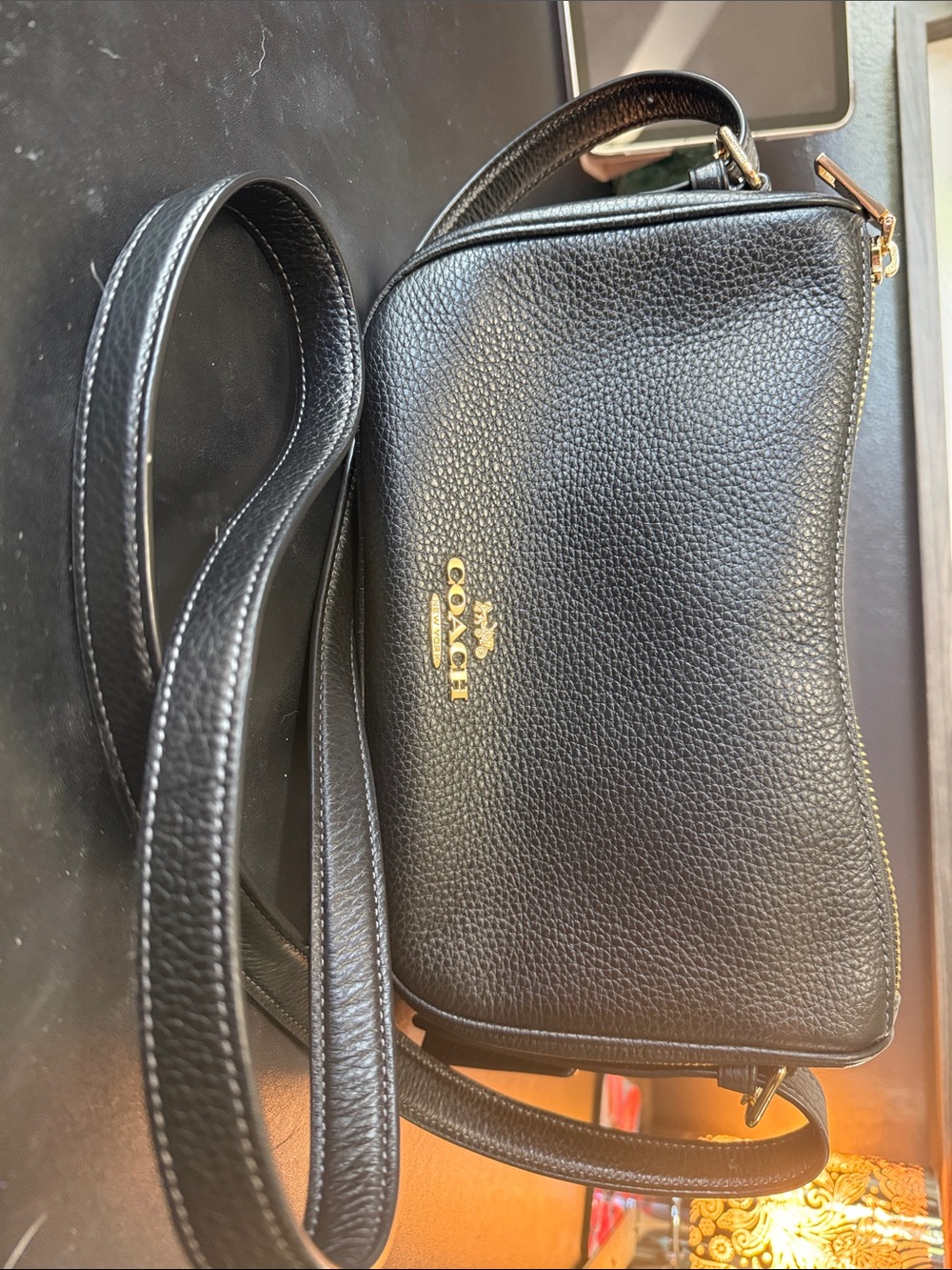 Coach black pebble leather crossbody/shoulder bag w/ wristlet